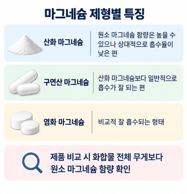 산화 마그네슘과 구연산 염화 마그네슘의 흡수 특성을 비교한 영양 정보 이미지