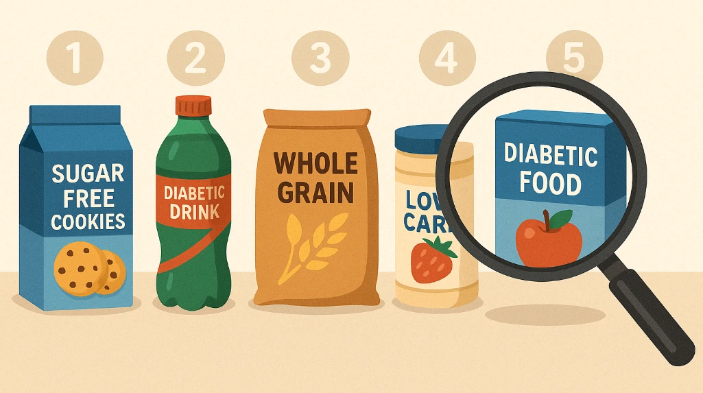 5개의 당뇨 유발 식품을 나타내는 사진