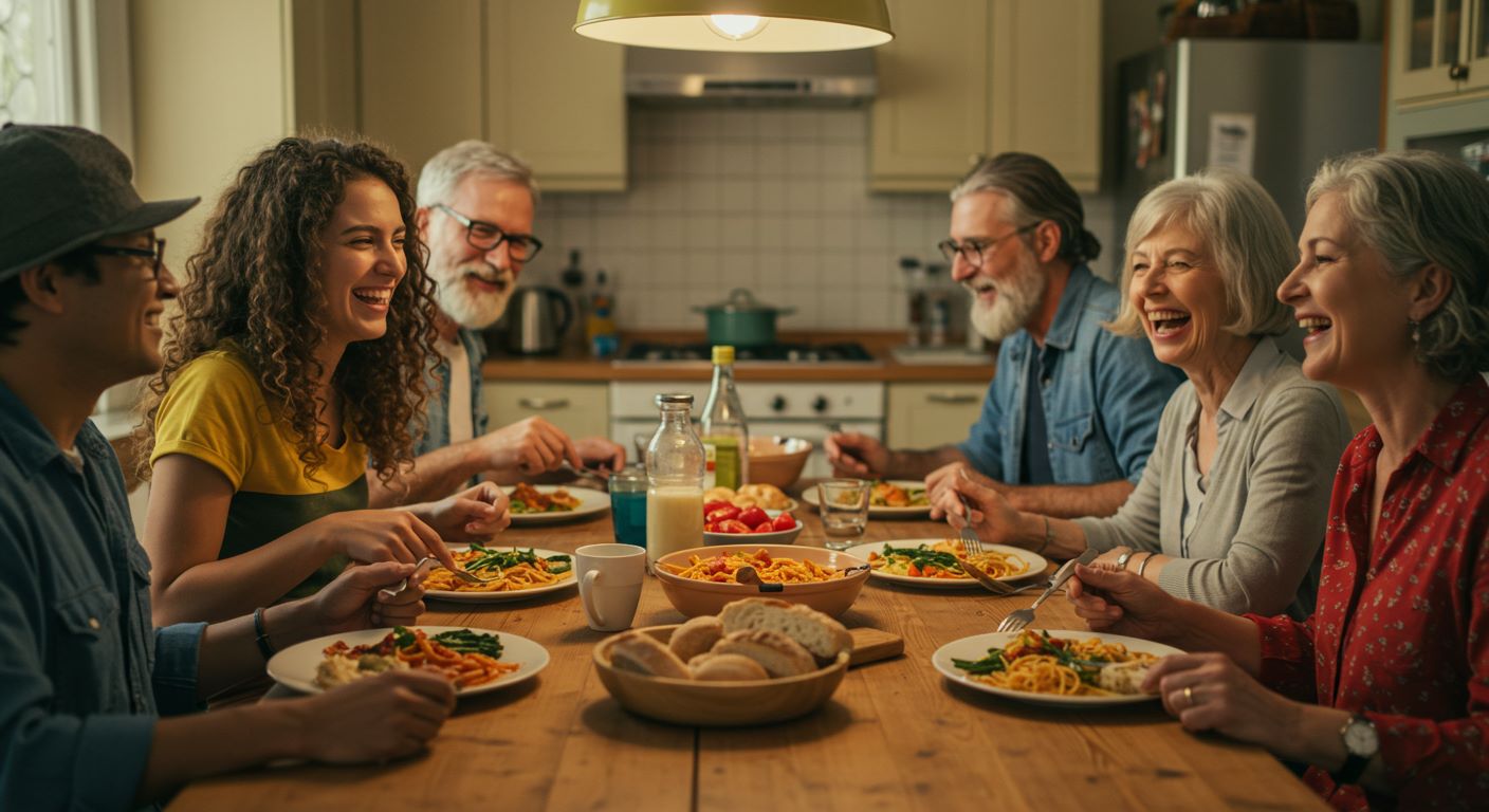 가족이 모여서 식사하는 모습