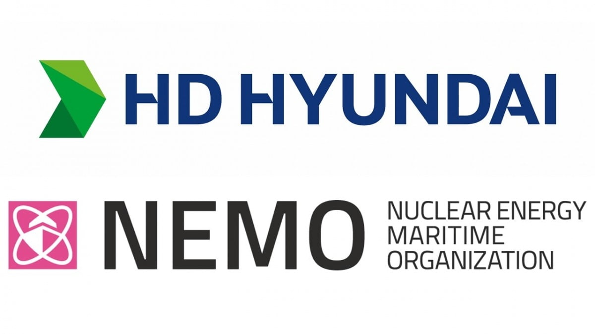 HD현대의 CI와 NEMO(Nuclear Energy Maritime Organization)의 로고.