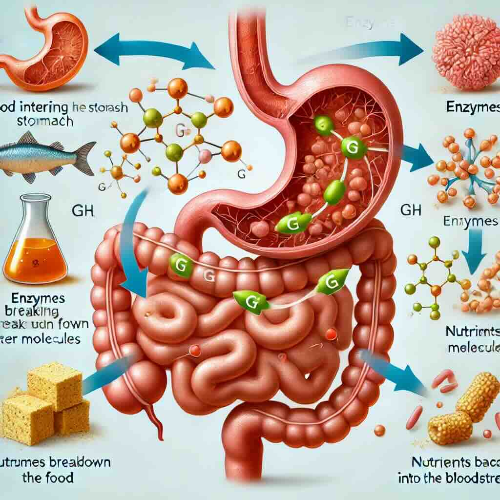 A detailed diagram showing the process of how enzymes aid in digestion
