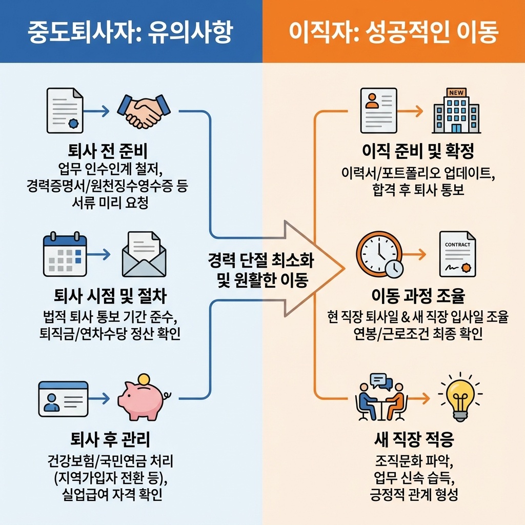 퇴사와 이직 상황에서 연말정산이 달라지는 포인트를 보여주는 이미지