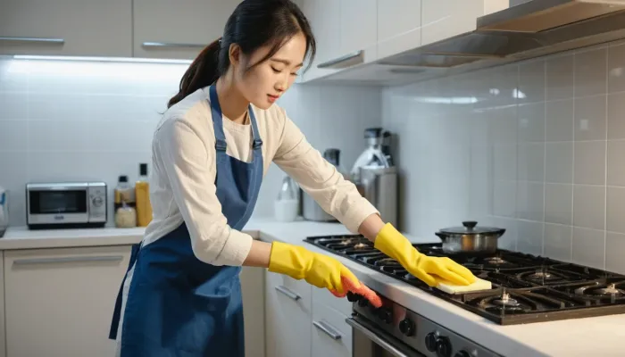 가스렌지 기름때 제거하는 모습