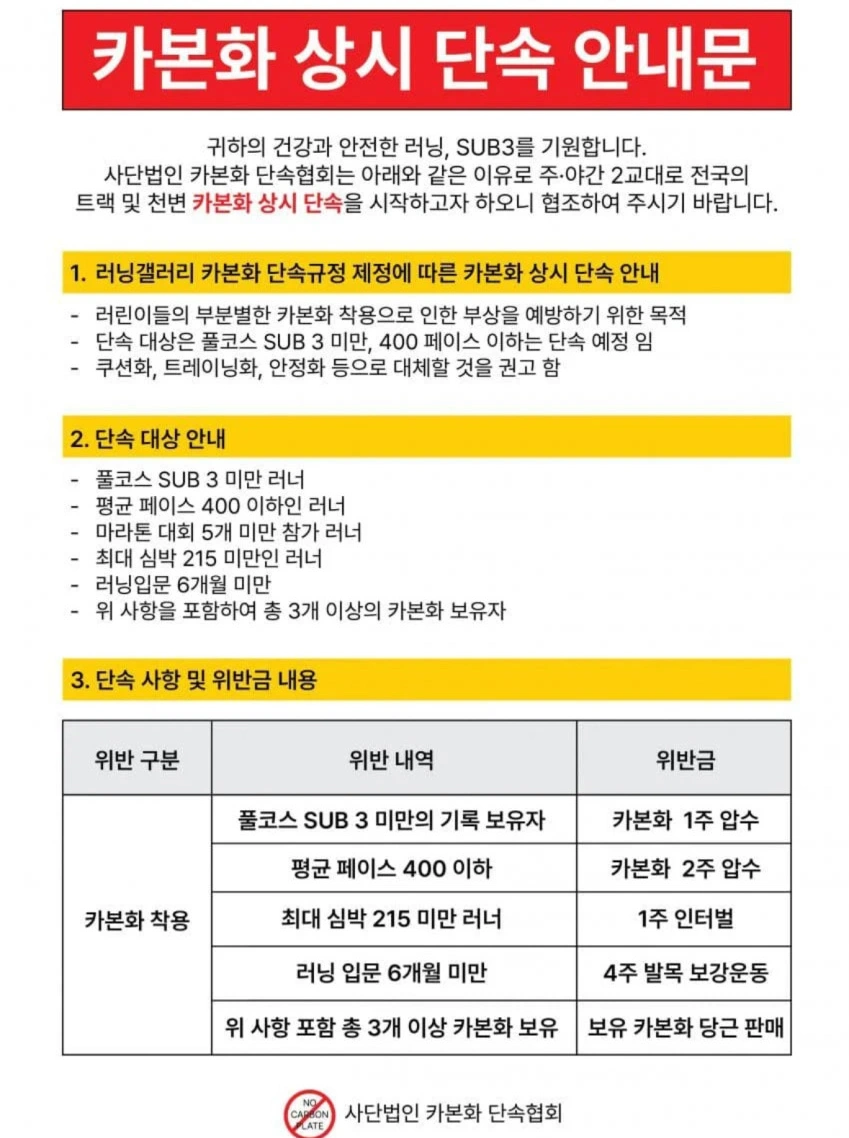 한강 카본화 단속 안내문