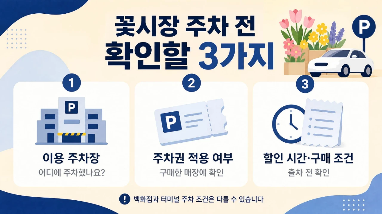 고속터미널 꽃시장 방문 시 확인해야 할 주차장 위치, 주차권 적용 여부, 구매금액별 할인 조건 안내