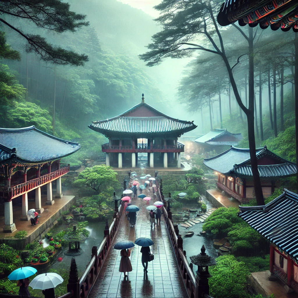 비오는날 사찰 이미지