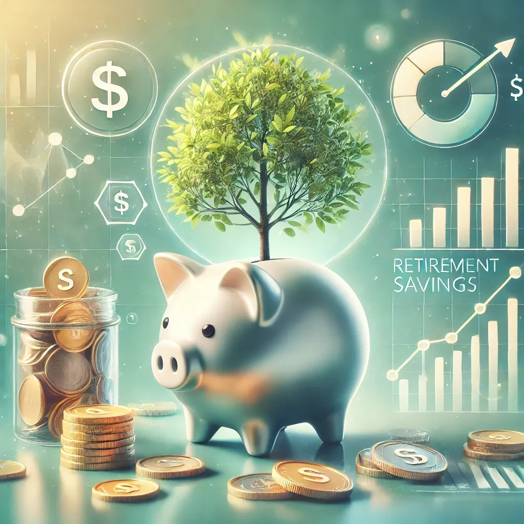 연금저축펀드 개념, 돼지저금통과 나무로 상징된 금융 성장