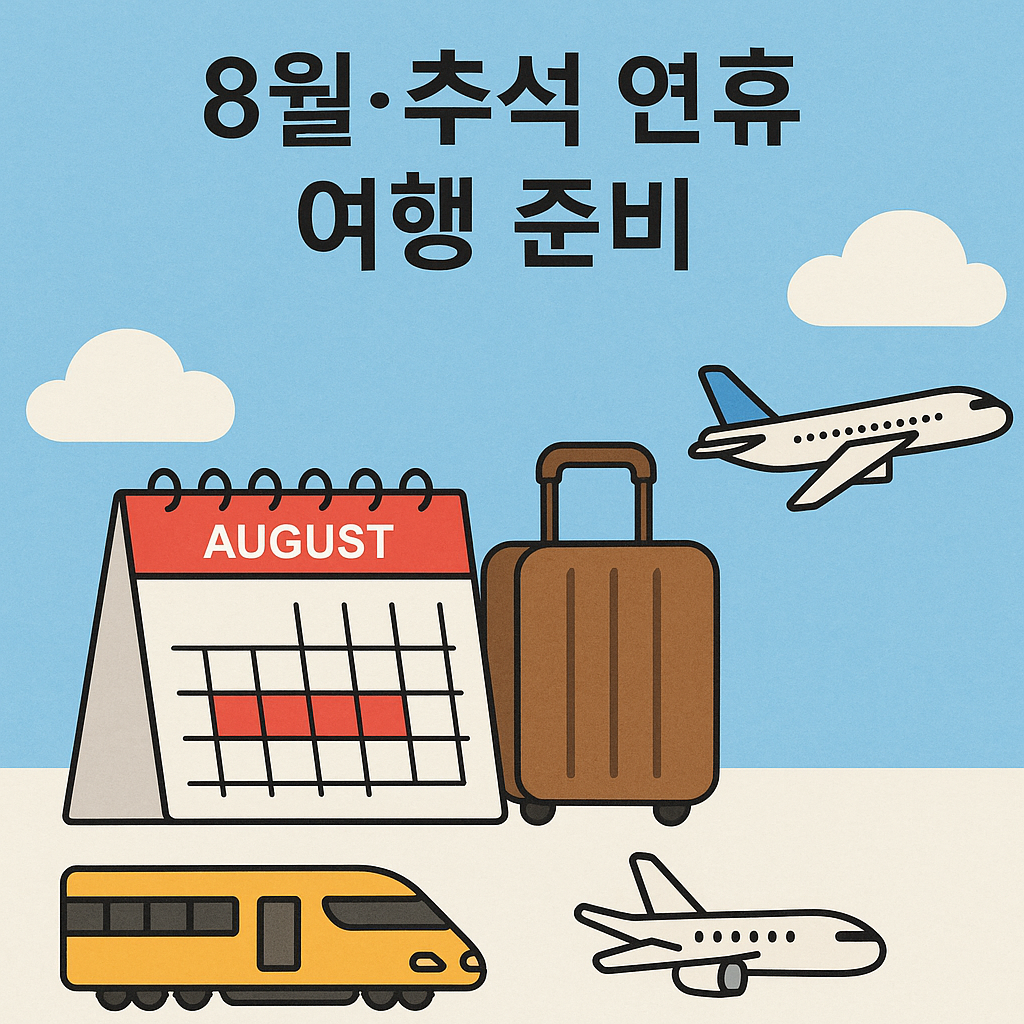 연휴달력, 여행가방, 기차와 비행기 아이콘