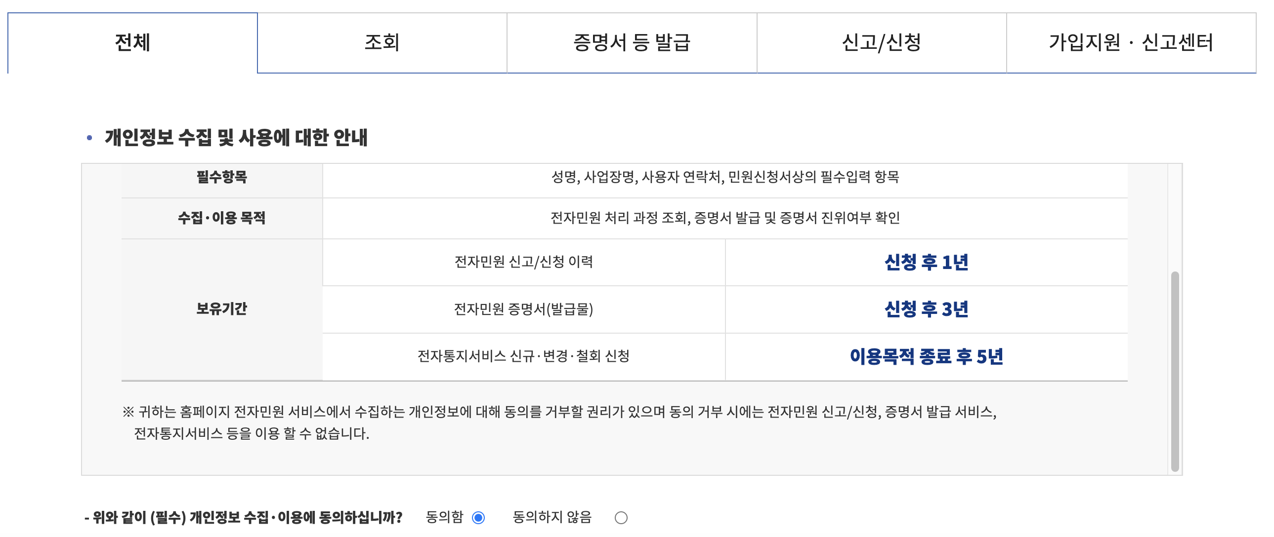 개인정보 등 동의