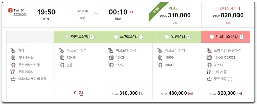 티웨이항공-인천-방콕-노선-운임