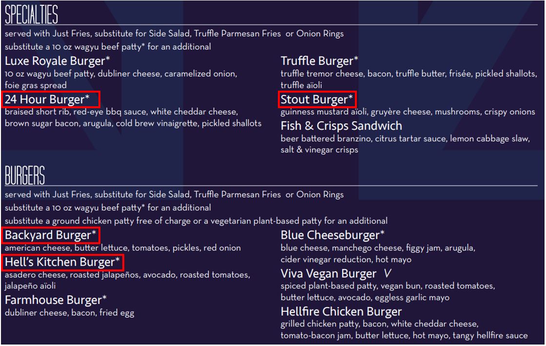 고든램지버거 메뉴