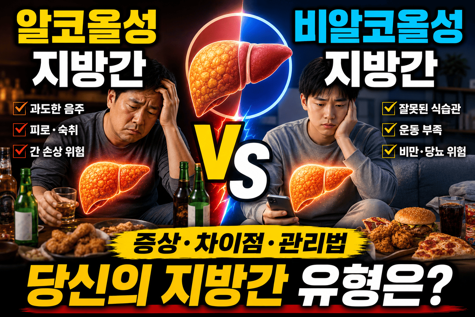 알코올성 vs 비알코올성 지방간 (증상, 차이점, 관리)