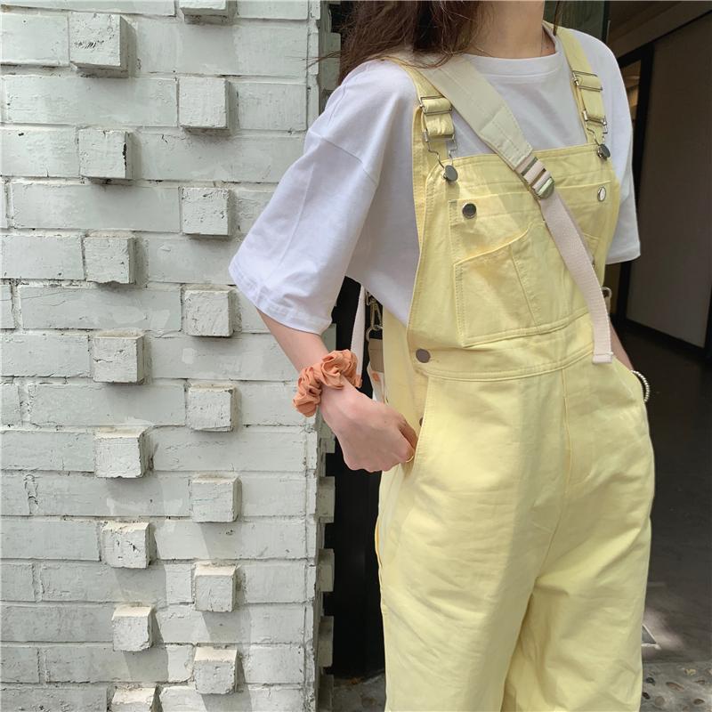 봄 여름 와이드 롤업 멜빵바지