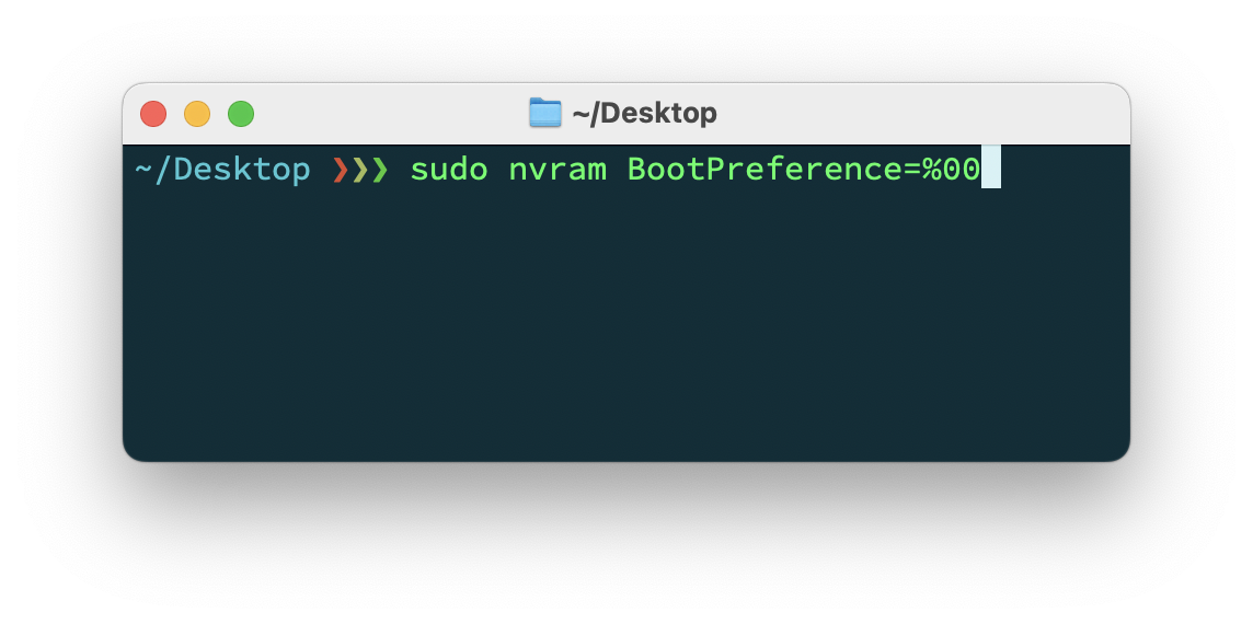 애플 맥북 터미널 sudo nvram BootPreference