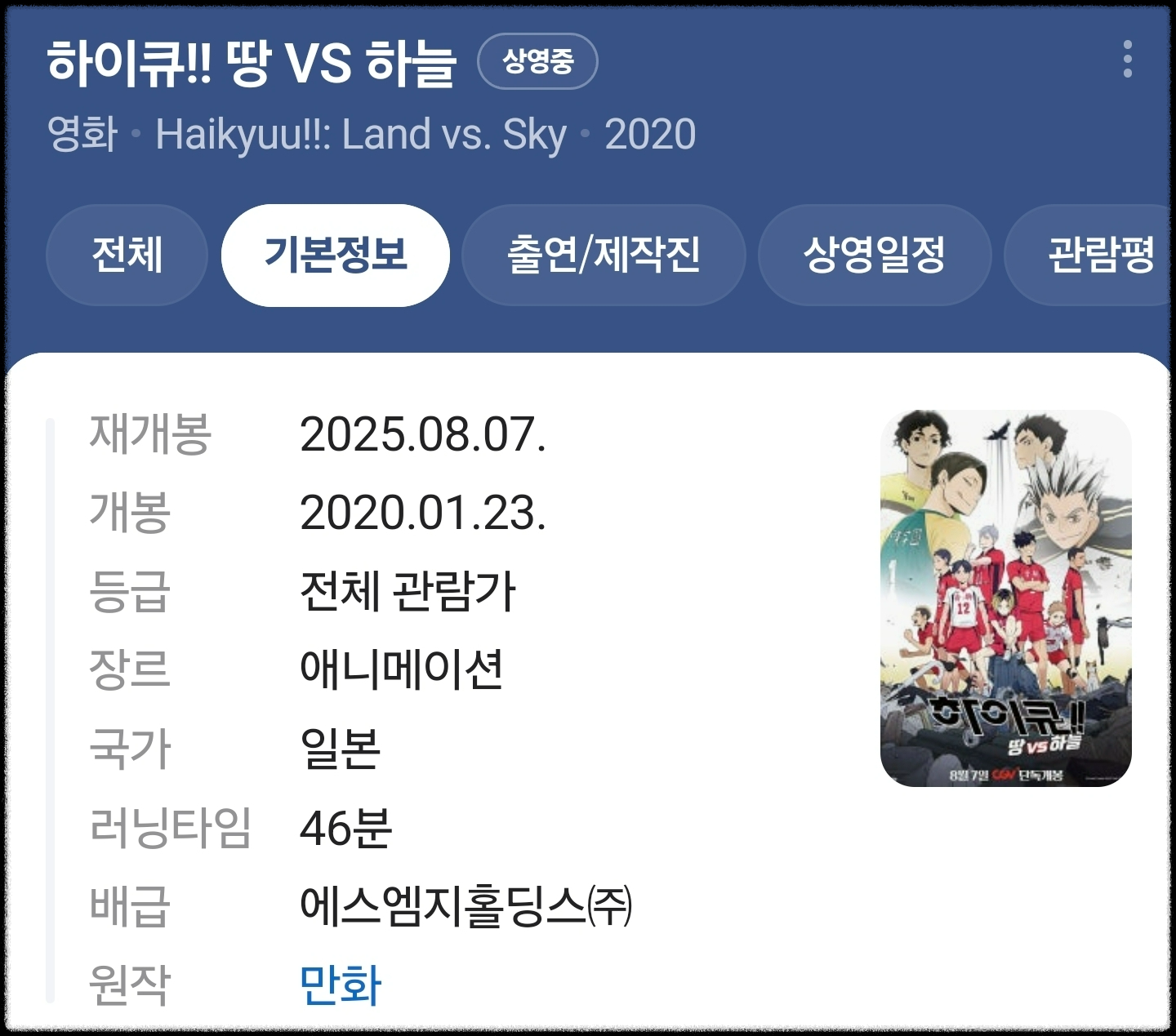 하이큐 영화 개봉 정보