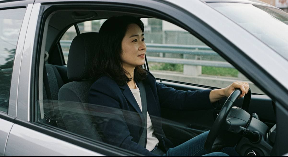 운전하는 중년 여성 사진