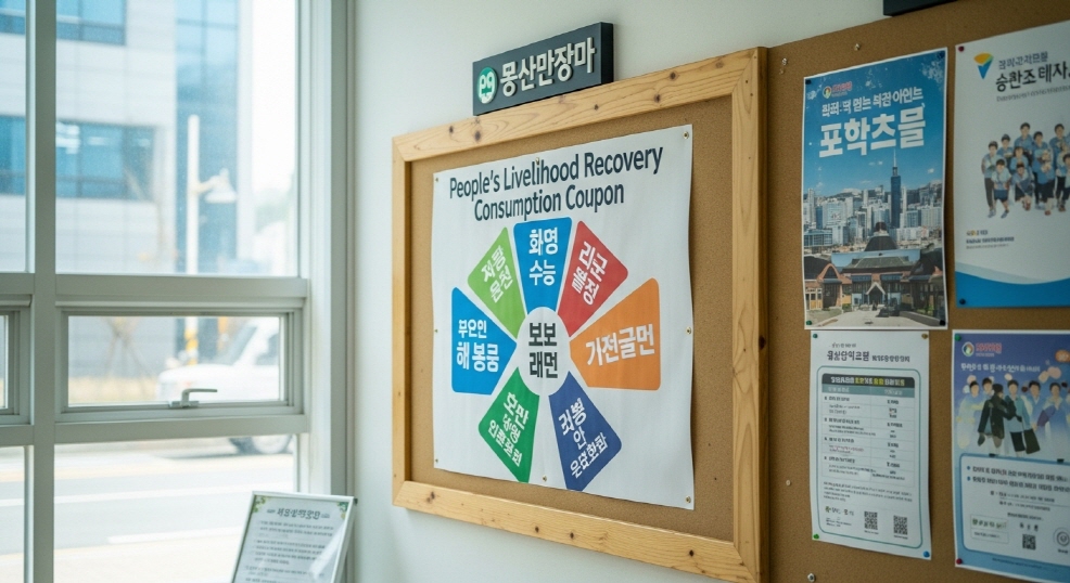 주민센터 내부 게시판에 5부제 표 붙은 장면