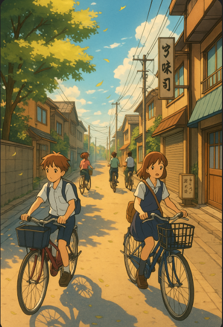 학교 등하교에 자전거로 이동하는 아이들 모습