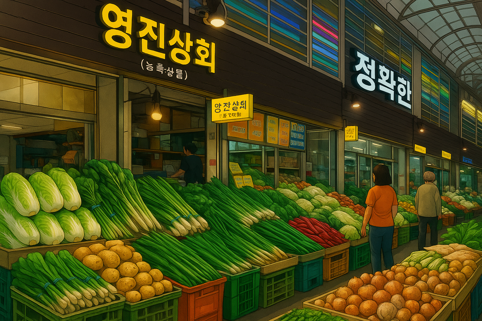 신선한 야채가 가득한 농산물 가게