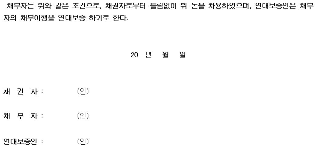 차용증 기재사항 중 채권자, 채무자 인적사항에 대한 이미지입니다.