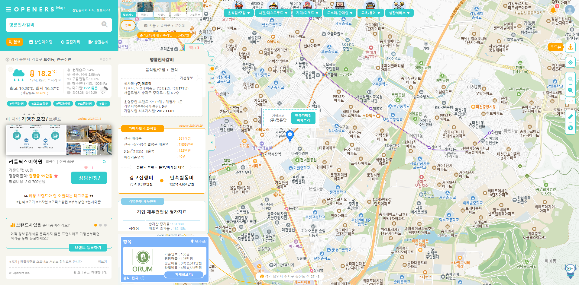 오프너스 검색결과 화면