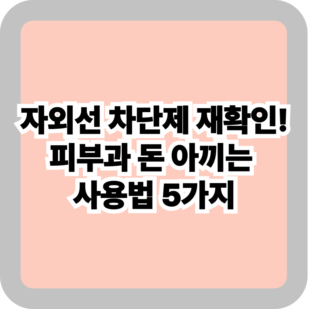 자외선 차단제 재확인 필수! 피부과 돈 아끼는 사용법 5가지