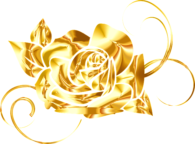 황금으로 만든 커다란 장미 한 송이가 있다. 노란 황금색이고 매우 화려하다.