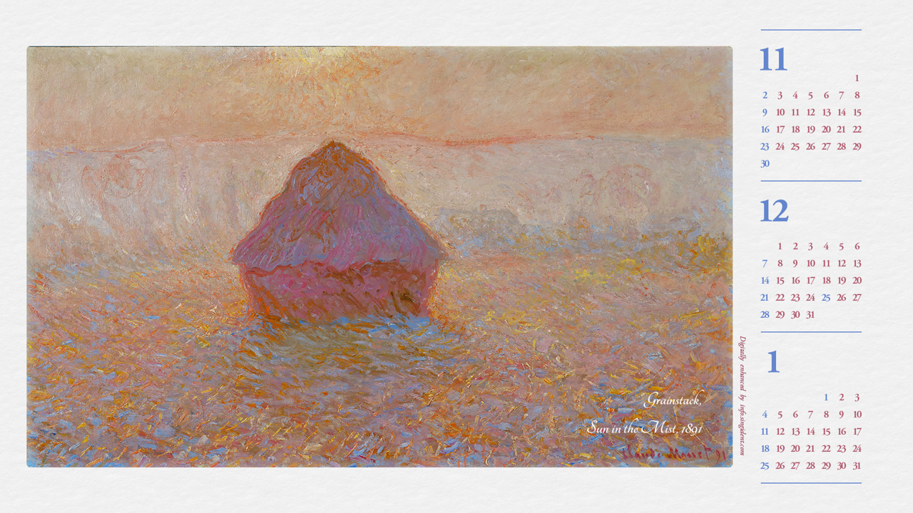 12 건초더미, 옅은 안개속의 태양 B - 2025년12월 노트북배경화면