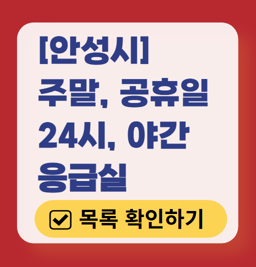 안성시 응급실 운영 병원 리스트 ❘ 주말, 토요일, 일요일, 공휴일 응급의학과 ❘ 24시 야간 응급진료 가능한 곳