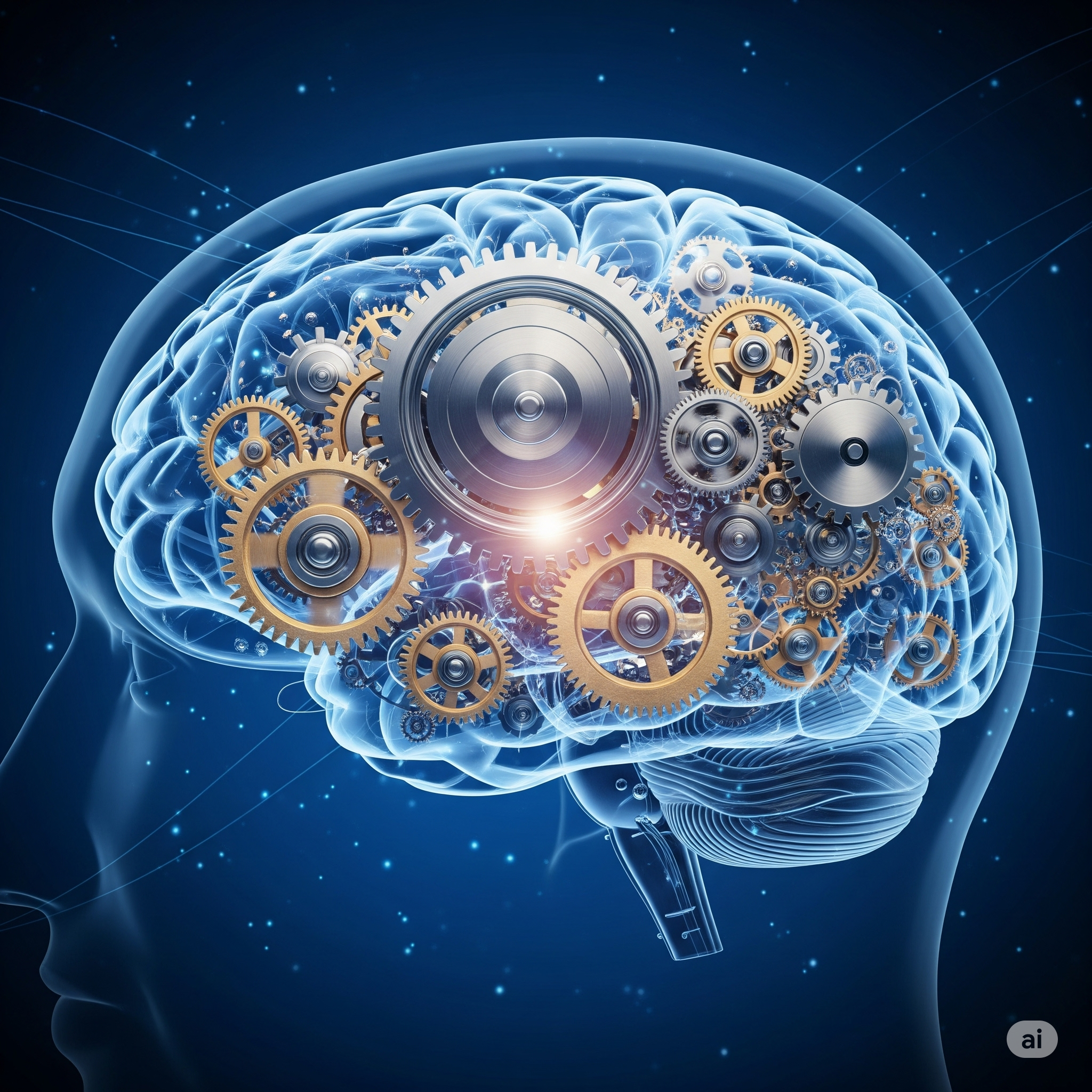 톱니바퀴가 돌아가는 뇌 모양의 생산성 향상 이미지