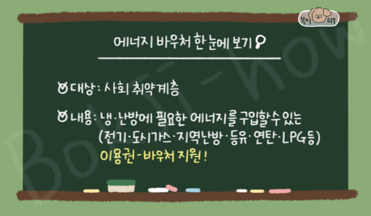 에너지바우처는 사회 취약 계층에게 냉방과 난방에 필요한 에너지 구입이 가능한 이용권을 지급하는 복지 정책이다.
