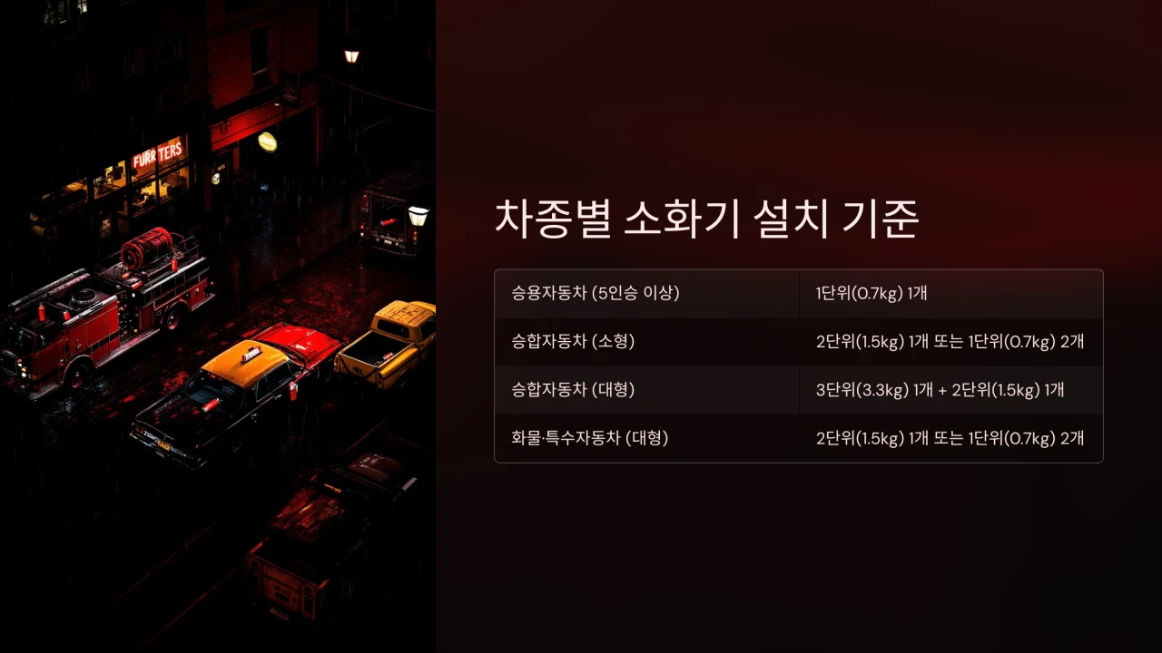 차량용 소화기 의무화, 차량용 소화기종류, 설치기준, 의무설치대상, 적용대상차종