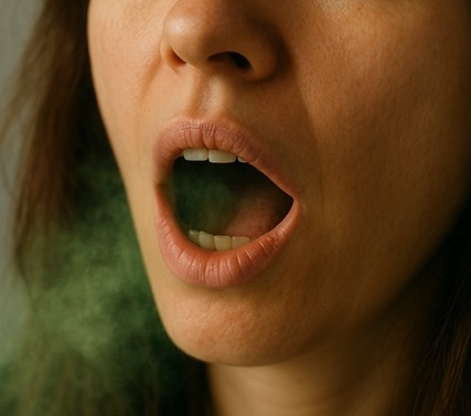 여성의 입에서 입냄새가 나는 모습(출처: 자체제작)