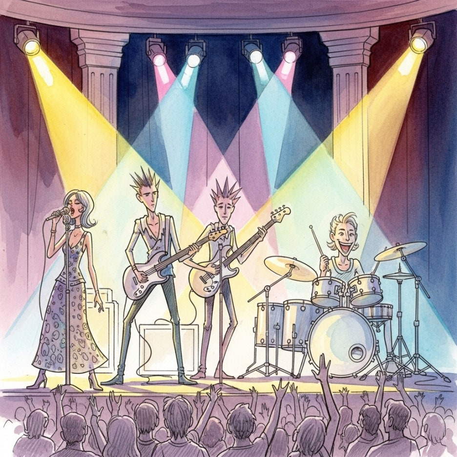 화려한 조명 아래 공연 중인 아티스트