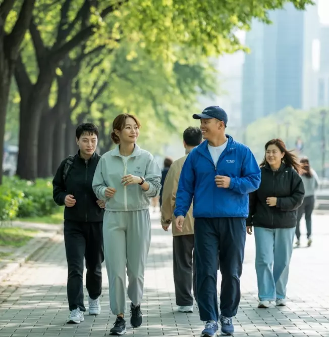 사람들과 함께 걷고 있는 이미지