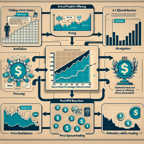 미국 IPO 과정과 시장 반응을 설명하는 다이어그램 시각화