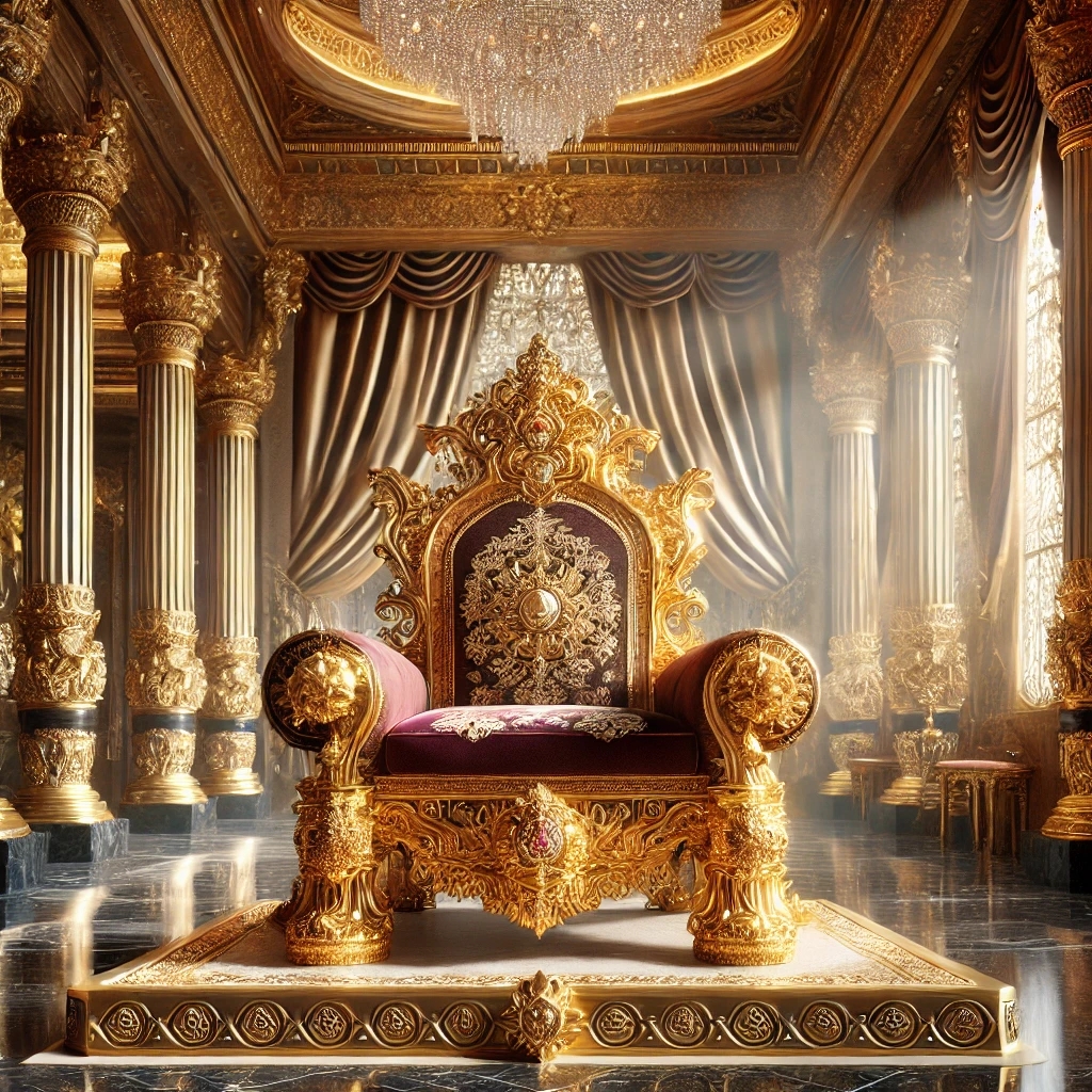 왕좌의 게임을 연상시키는 화려한 왕좌와 주변 배경 사진