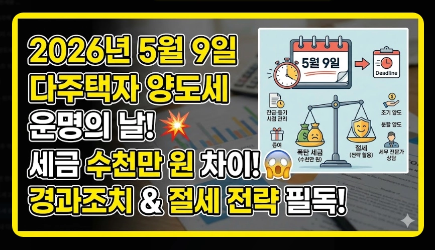다주택자 양도세 중과 폐지 시기 [5월 9일 확정] 2026년 대응 전략 3가지 및 세금 부담 분석