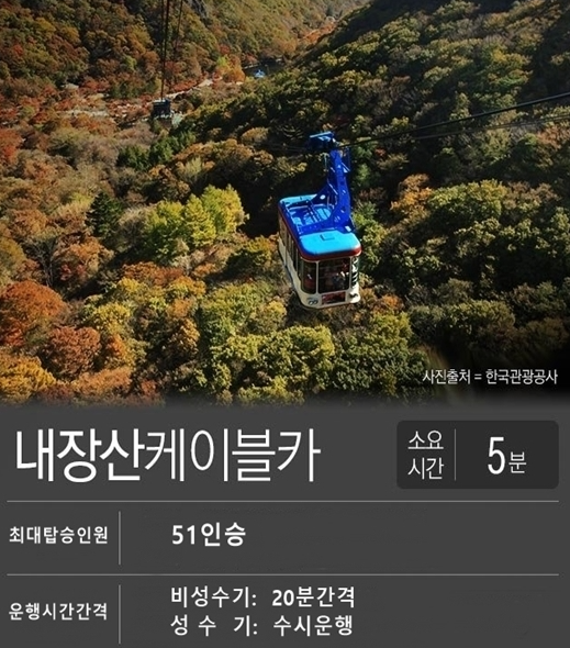 내장산 케이블카 요금 및 시간