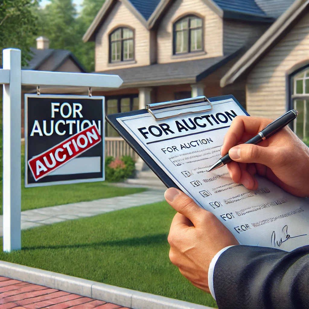 경매에 나온 주택 외부를 점검하며 메모하는 사람