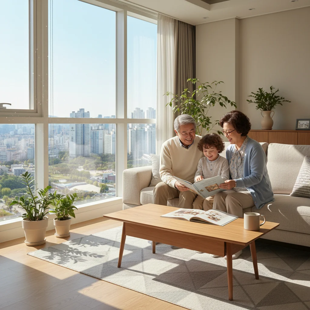 안양시 가족돌봄수당 혜택을 상징하는 조부모와 아이의 행복한 일상 모습