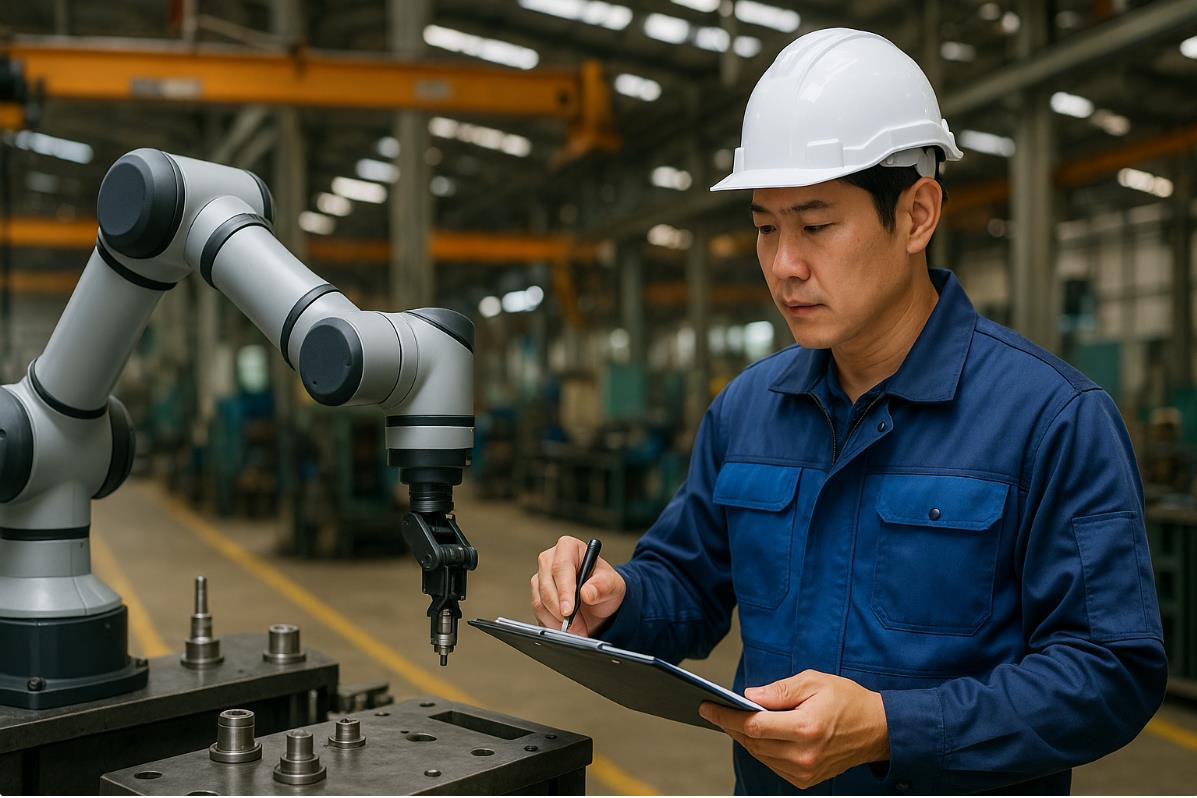 스마트팩토리 로봇이 사람과 함께 작업하며 공존하는 모습