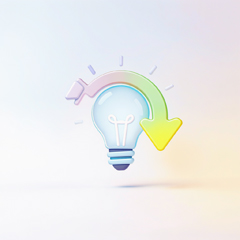 전기요금 감면 개념을 상징하는 아이콘 &ndash; 전구와 하향 화살표