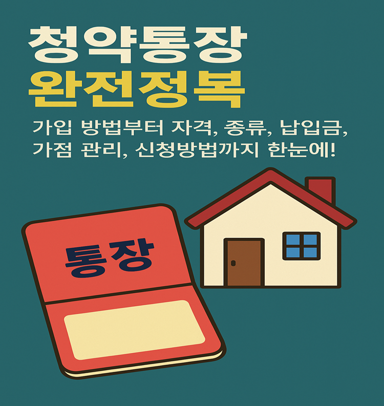청약통장 완벽정복 텍스트와 통장과 집이미지