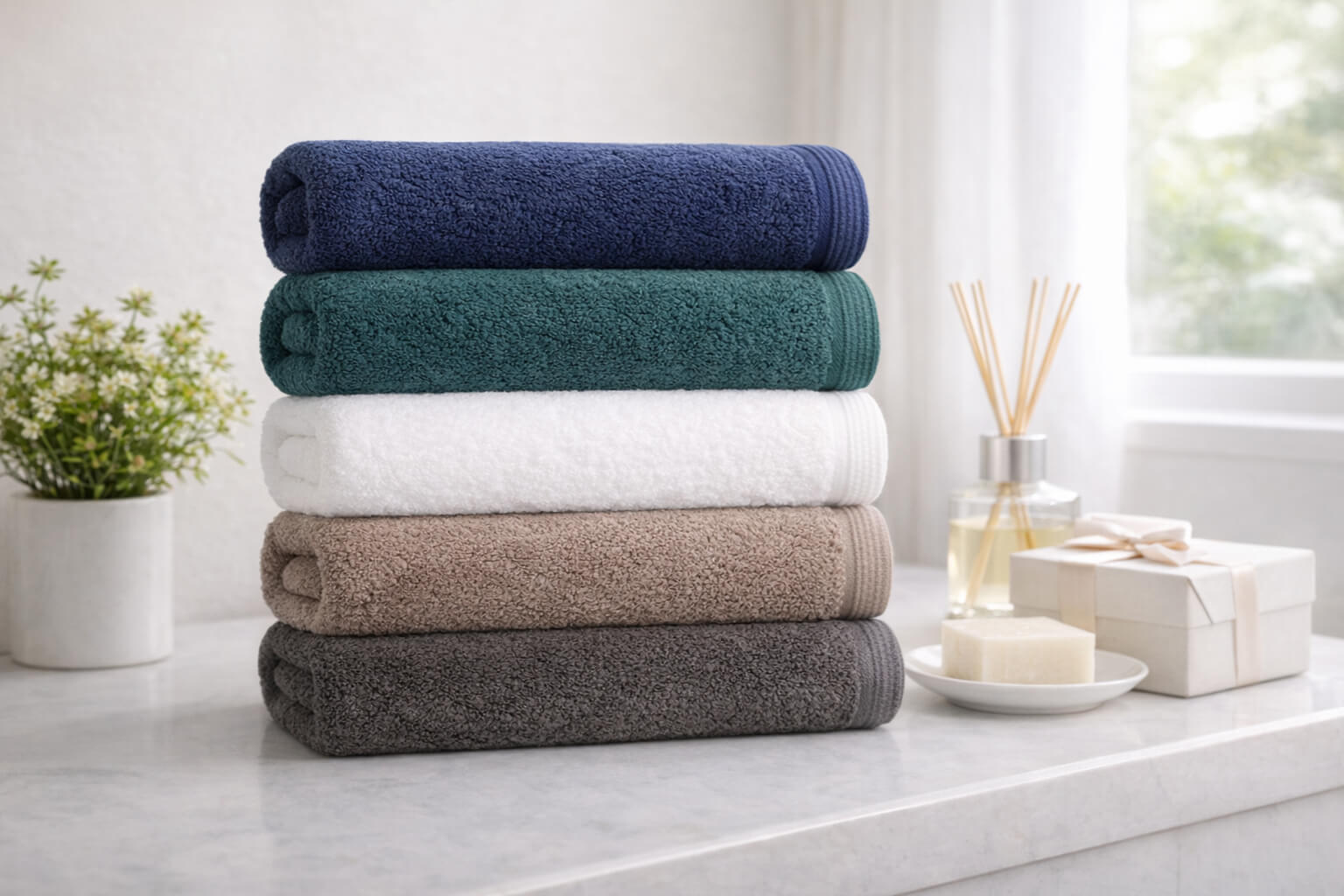 선물용 수건을 고를 때 기본 기준을 보여주는 세면타올 대표 이미지