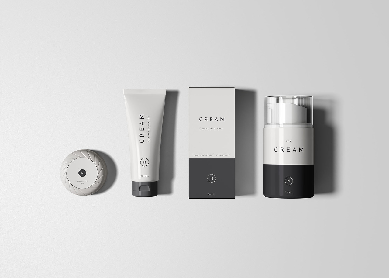 Essential Cosmetics Packaging Set Mockup(에센셜 화장품 포장 세트 목업)