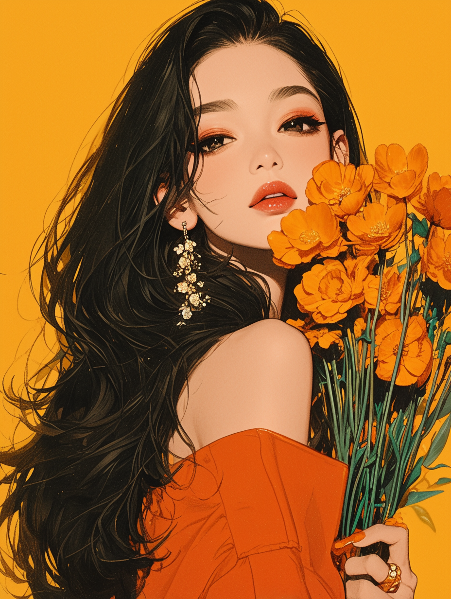 Black-hair-Red-lipstick-and-Lily