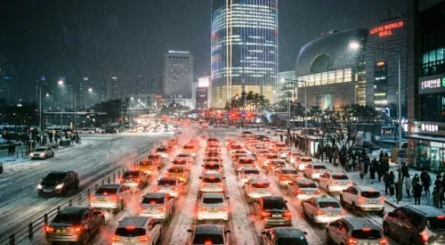 잠실 롯데월드몰 크리스마스 마켓 주차장 진입 교통 정체