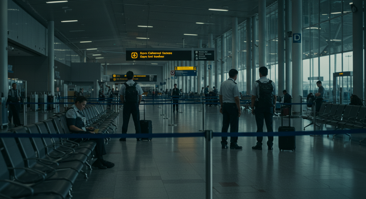 공항파업으로서있는공항직원모습이미지