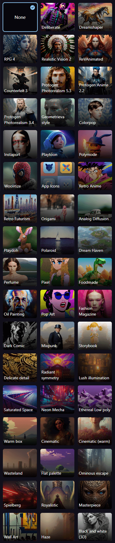 Playground AI UI 화면 - Filter Stable Diffusion 1.5